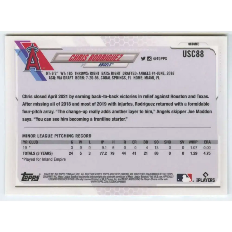 2021 Topps Chrome Update #USC88 Chris Rodriguez NM-MT RC Rookie Los Angeles Angels Baseball Card - Baseball Card Single