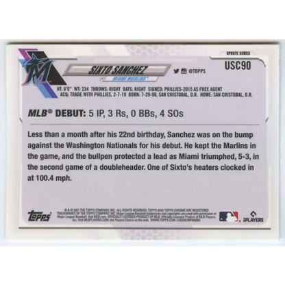 2021 Topps Chrome Update #USC90 Sixto Sanchez NM-MT RC Rookie Miami Marlins Baseball Card - Baseball Card