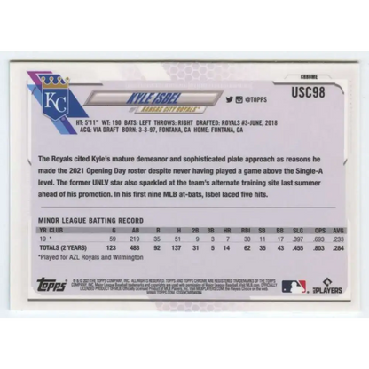 2021 Topps Chrome Update #USC98 Kyle Isbel NM-MT RC Rookie Kansas City Royals Baseball Card