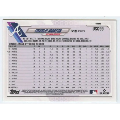 2021 Topps Chrome Update #USC99 Charlie Morton NM-MT Atlanta Braves Baseball Card - Baseball Card