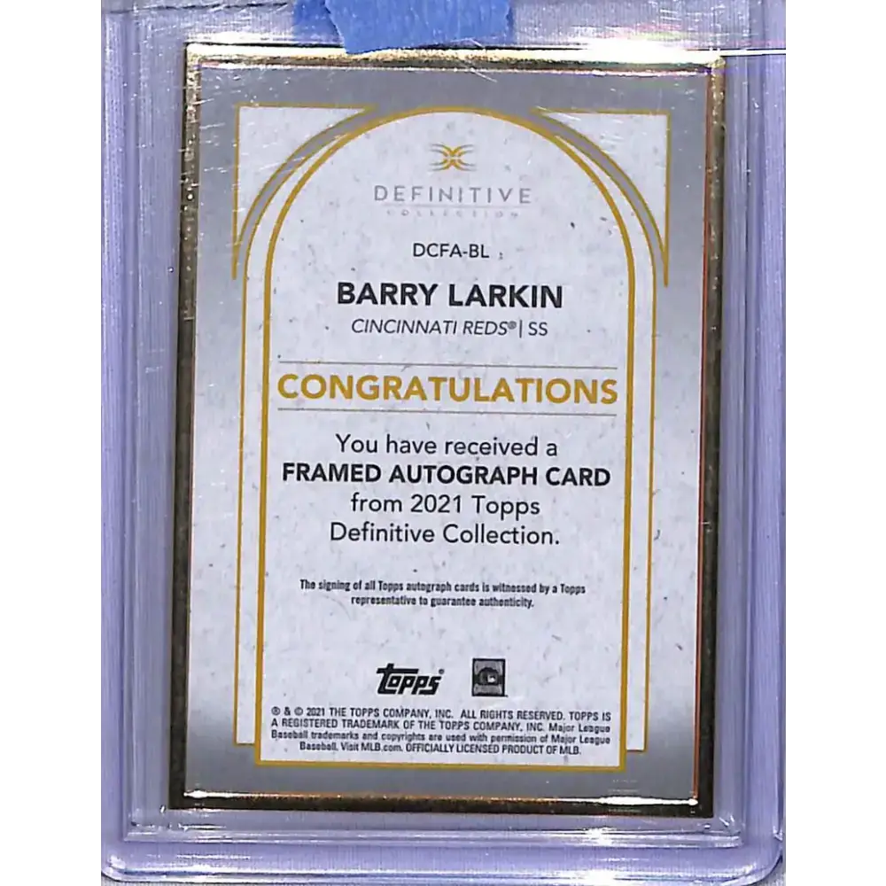 2021 Topps Definative Purple #DCFA-BL Barry Larkin NM-MT Auto 6/10 Cincinnati Reds - Baseball Card Single