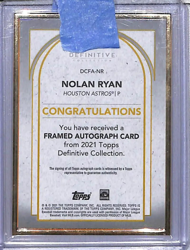 2021 Topps Definitive Collection Framed #DCFA-NR Nolen Ryan NM-MT Auto 9/30 Houston Astros