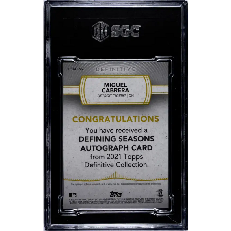 2021 Topps Definitive #DSAC-MC Miguel Cabrera SGC 9 MINT Auto 2/5 Detroit Tigers Baseball Card - Baseball Card Single