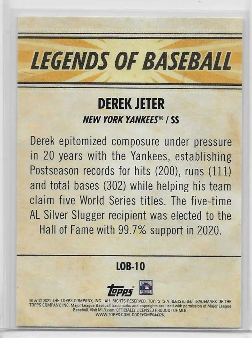 2021 Topps DEREK JETER New York Yankees Legends of Baseball # LOB-10 (1445) - Baseball Card Single