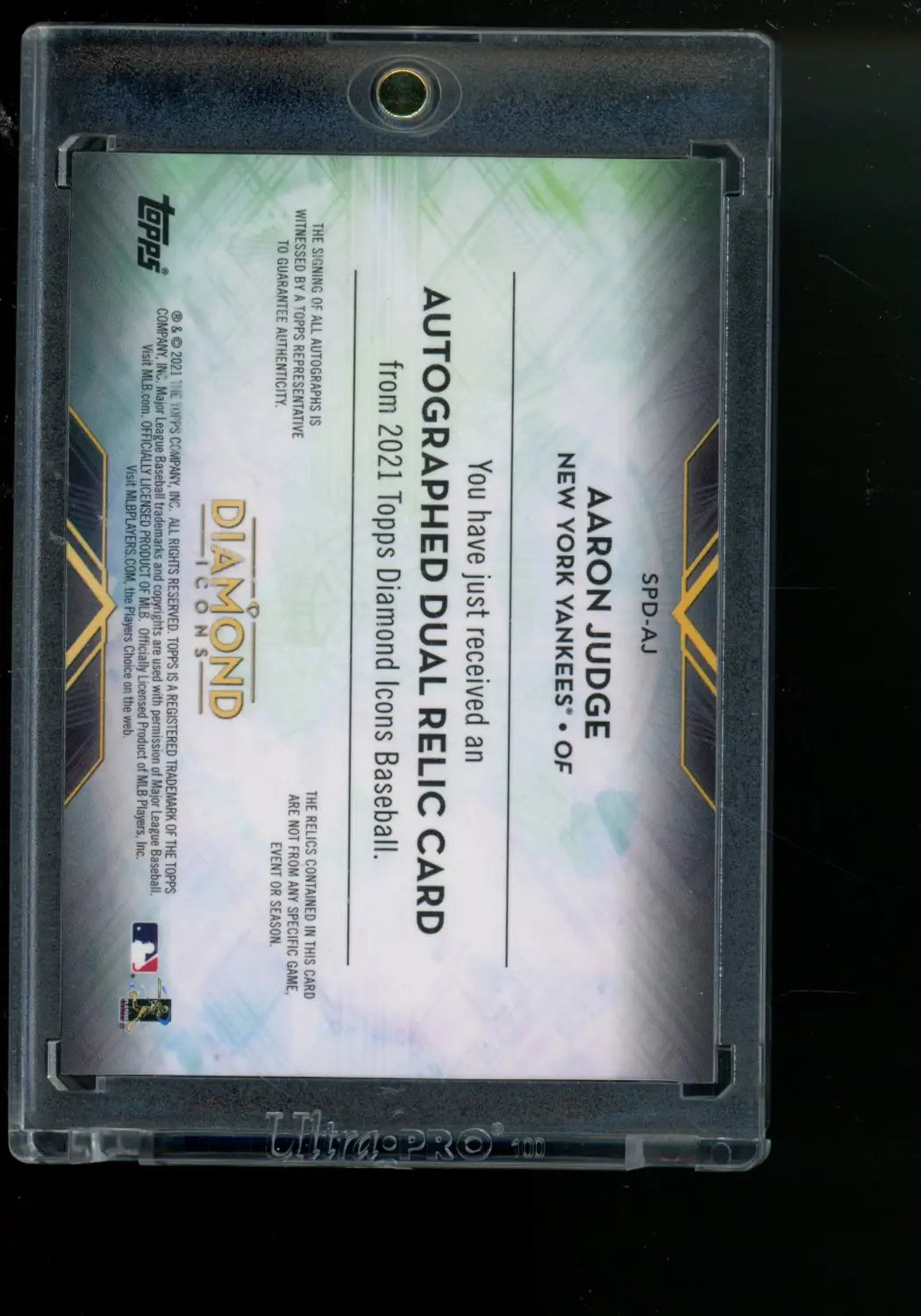 2021 Topps Diamond Icons Aaron Judge #SPD-AJ 08/10 Dual Relic Baseball - Collectible Baseball