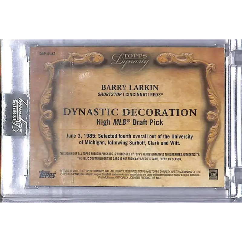 2021 Topps Dynasty Dynastic Decoration #DAP-BLA3 Barry Larkin NM-MT MEM Auto 04/10 Cincinnati Reds - Baseball Card