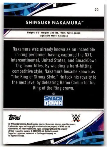 2021 Topps Finest #70 Shinsuke Nakamura NM-MT ID:41734 - Wrestling Card Single
