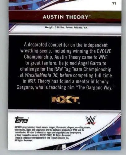 Austin Theory wrestling card from 2021 Topps Finest with original gloss collectible