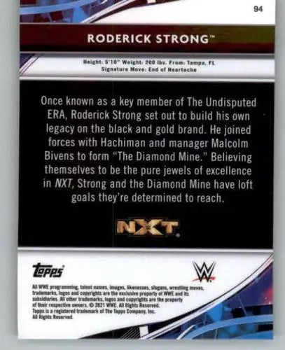 Original gloss Roderick Strong wrestling card from Topps Finest 2021 series