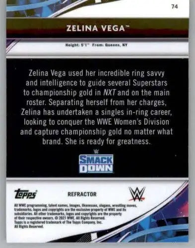 Zelina Vega wrestling card from 2021 Topps Finest Refractor with original gloss
