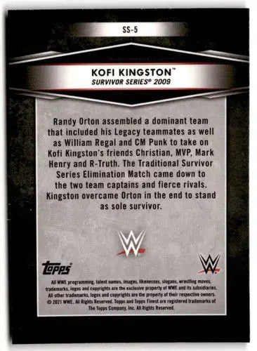 Kofi Kingston Survivor Series 2009 trading card in 2021 Topps Finest Sole Survivors Refractor