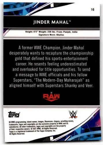 Jinder Mahal wrestling card from 2021 Topps Finest X-Fractor with original gloss