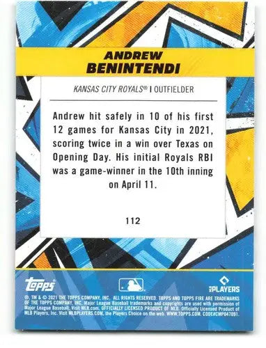 Original gloss baseball trading card of Andrew Benintendi NM-MT from 2021 Topps Fire