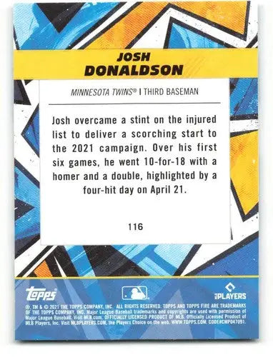 2021 Topps Fire #116 Josh Donaldson NM-MT Twins ID:45134 - Baseball Card Single