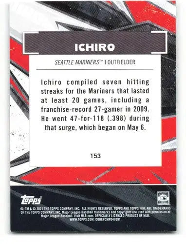 Baseball trading card with red and black abstract design featuring Ichiro NM-MT and Simply Sandoval