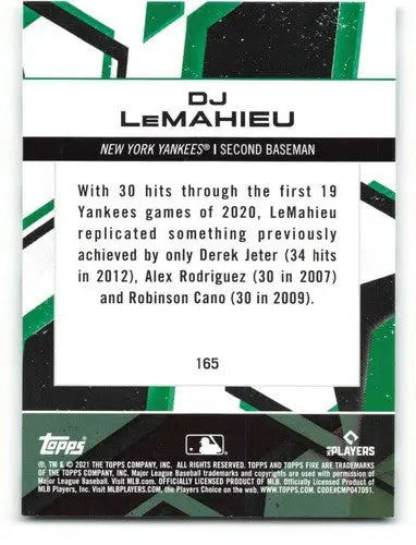 Baseball trading card with green and black geometric design featuring DJ LeMahieu NM-MT
