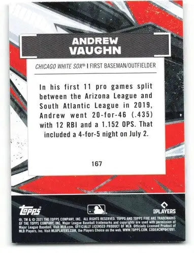2021 Topps Fire #167 Andrew Vaughn NM-MT RC Rookie White Sox ID:44794 - Baseball Card Single