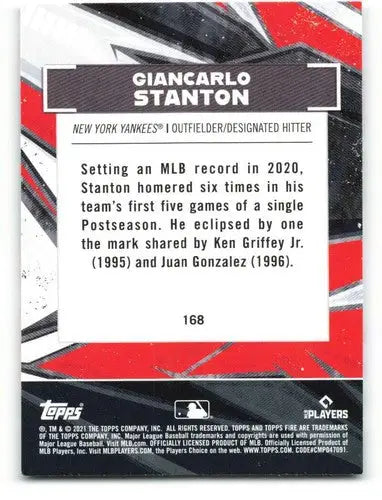 2021 Topps Fire #168 Giancarlo Stanton NM-MT Yankees ID:45148 - Baseball Card Single