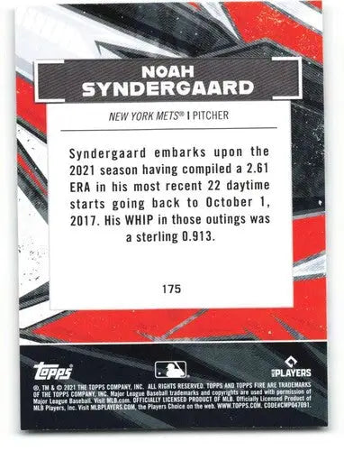 2021 Topps Fire Noah Syndergaard baseball trading card with original gloss featuring Mets