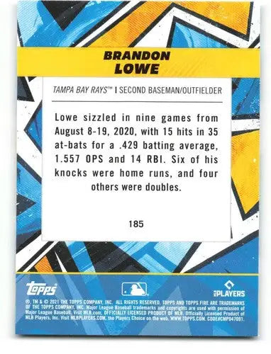 2021 Topps Fire #185 Brandon Lowe NM-MT Rays ID:45153 - Baseball Card Single