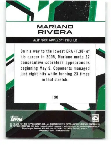 Baseball trading card for Mariano Rivera with original gloss, 2021 Topps Fire NM-MT