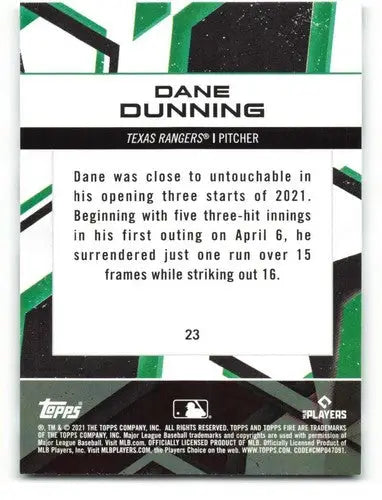 Baseball trading card of Dane Dunning with original gloss, Dane Dunning NM-MT rookie