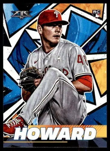 Baseball trading card of Spencer Howard in Phillies uniform with original gloss, 2021 Topps Fire Rookie