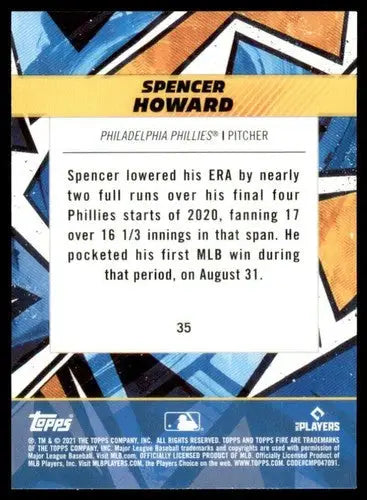 2021 Topps Fire Spencer Howard rookie baseball card with original gloss Phillies ID 45108
