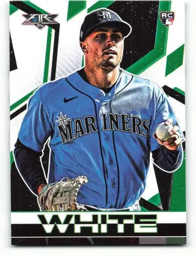 Baseball trading card featuring Evan White in Mariners uniform from 2021 Topps Fire NM-MT