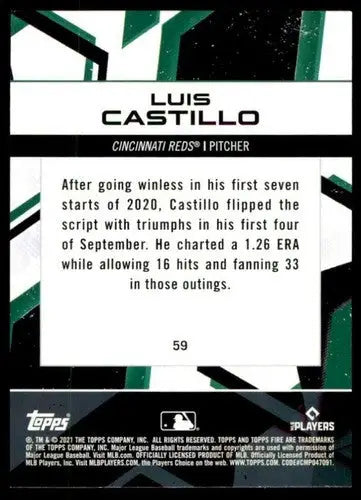 Original gloss baseball trading card of Luis Castillo NM-MT from 2021 Topps Fire
