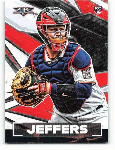 Baseball catcher in full gear from 2021 Topps Fire Ryan Jeffers NM-MT Rookie