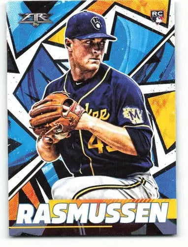 Baseball trading card of Drew Rasmussen in blue Milwaukee Brewers uniform, original gloss, NM-MT