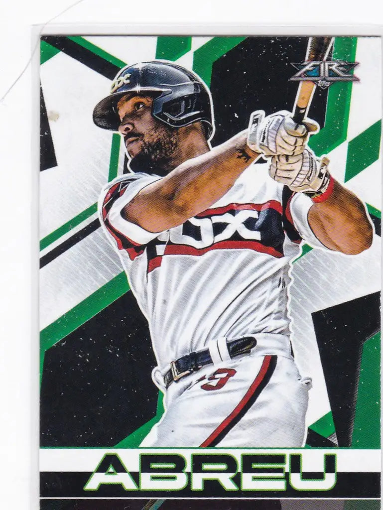 Jose Abreu swinging a bat in white uniform for Chicago White Sox 2021 Topps Fire Card