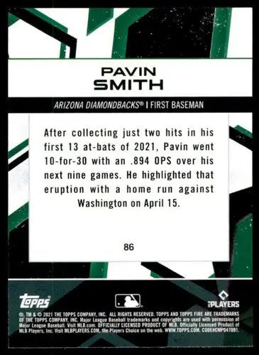 Original gloss Pavin Smith rookie baseball trading card 2021 Topps Fire NM-MT