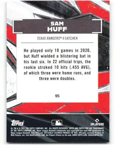 2021 Topps Fire #95 Sam Huff NM-MT RC Rookie Rangers ID:45126 - Baseball Card Single