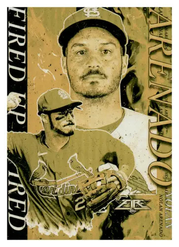 Original gloss 2021 Topps Fire Fired Up Gold Minted Nolan Arenado baseball card