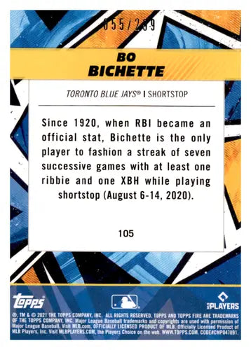 2021 Topps Fire Orange #105 Bo Bichette NM-MT 055/299 Blue Jays ID:44773 - Baseball Card Single