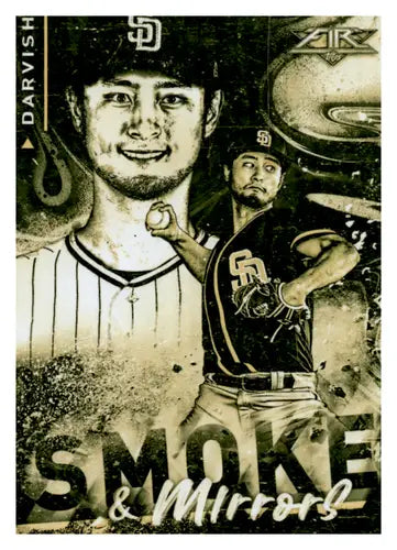 Yu Darvish baseball card from 2021 Topps Fire Smoke and Mirrors Gold Minted series