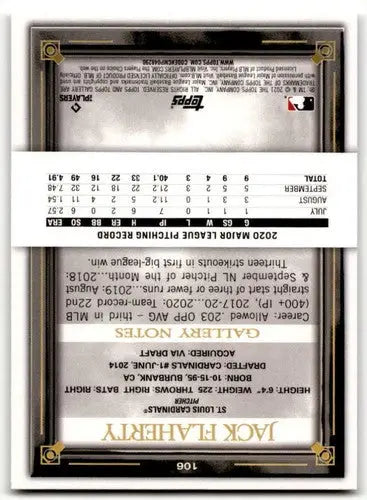 2021 Topps Gallery Jack Flaherty baseball card back with original gloss sports cards