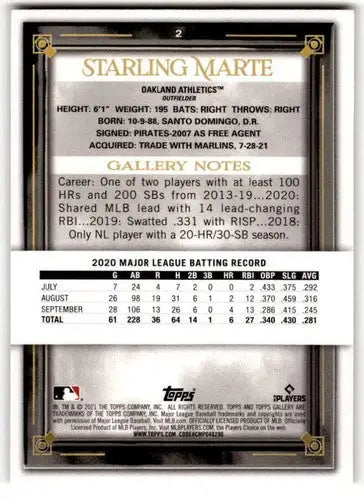 2021 Topps Gallery #2 Starling Marte NM-MT Athletics - Baseball Card Single