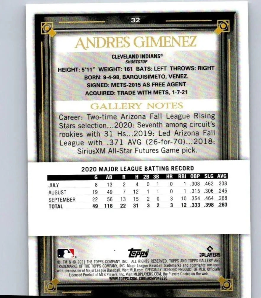 Andres Gimenez baseball card from 2021 Topps Gallery #32 featuring the player