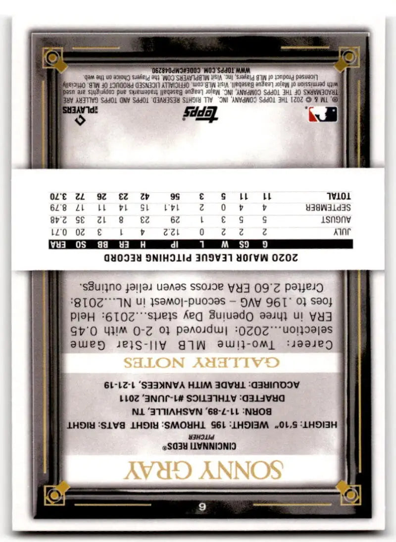 2021 Topps Gallery #6 Sonny Gray NM-MT Reds ID:38749 - Baseball Card Single