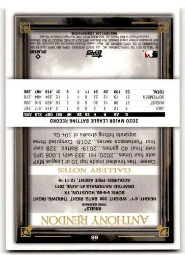 2021 Topps Gallery Anthony Rendon baseball card with original gloss featuring Angels team