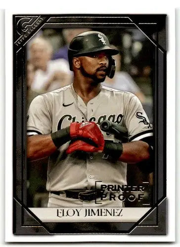 2021 Topps Gallery Printer Proof Eloy Jimenez baseball card with original gloss sports cards