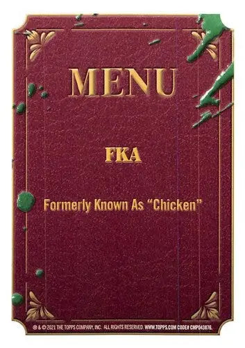 Maroon menu card from Garbage Pail Kids 31A Finger Lick Ken Food Fight series