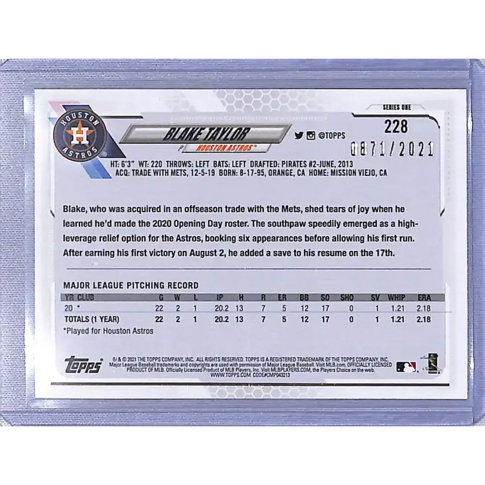 2021 Topps Gold #228 Blake Taylor NM-MT RC Rookie 0871/2021 Houston Astros Baseball Card - Baseball Card Single