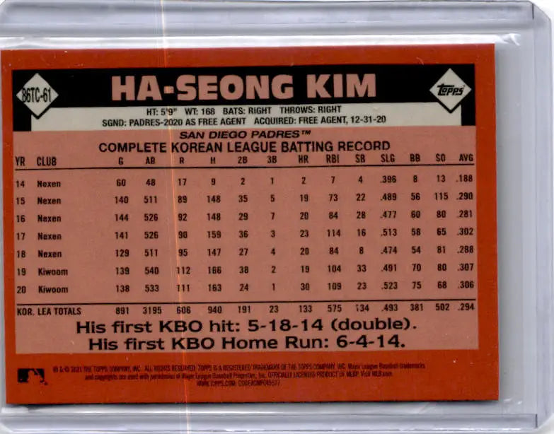 2021 Topps Ha-Seong Kim 1986 Topps Baseball 35th Anniversary Chrome (Series 2)