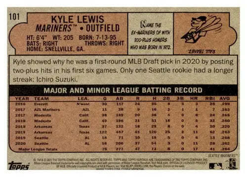 2021 Topps Heritage Kyle Lewis baseball card with original gloss NM Near Mint Mariners