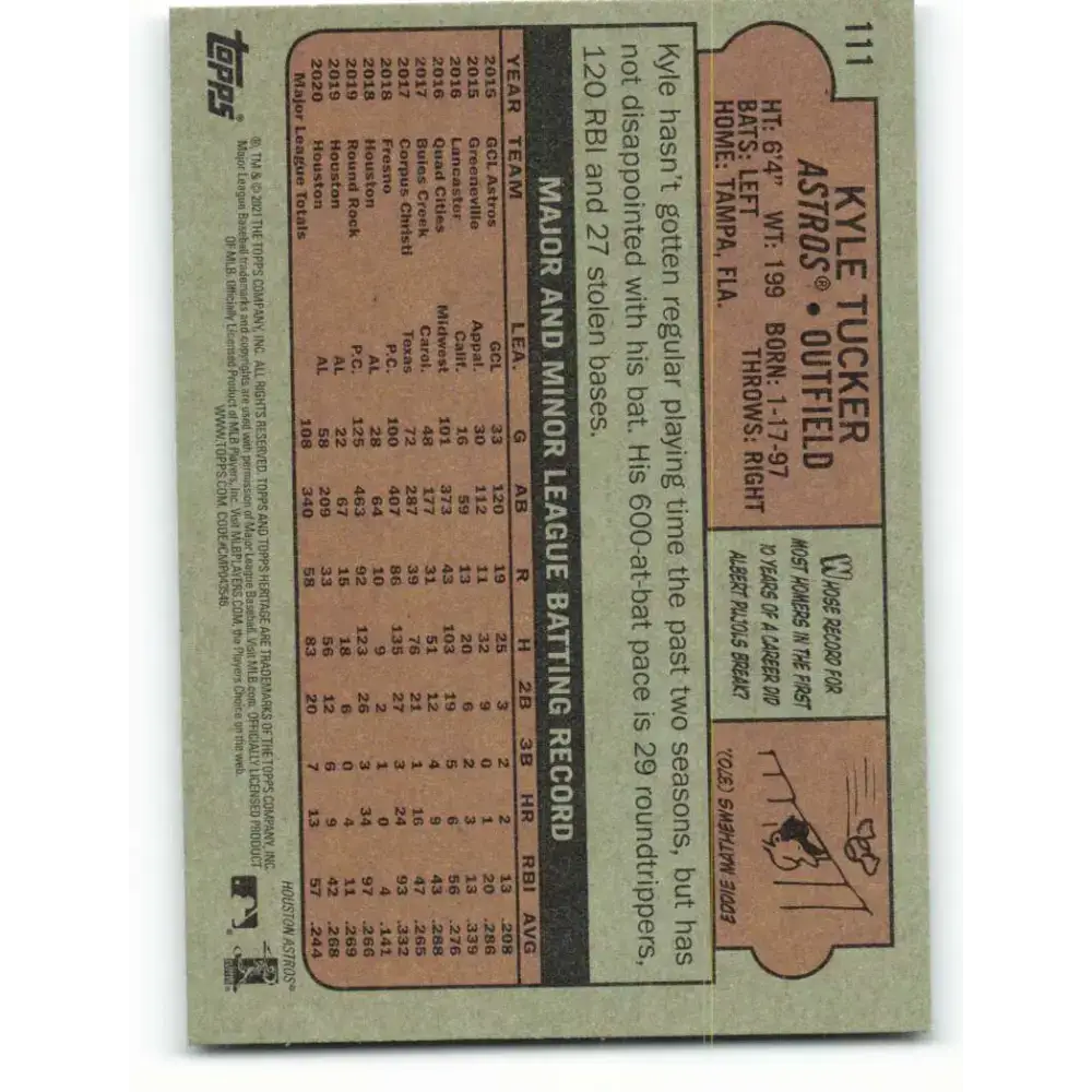 2021 Topps Heritage #111 Kyle Tucker NM-MT Houston Astros Baseball Card - Baseball Card Single