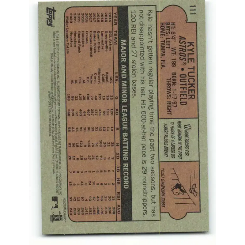 2021 Topps Heritage #111 Kyle Tucker NM-MT Houston Astros Baseball Card - Baseball Card Single